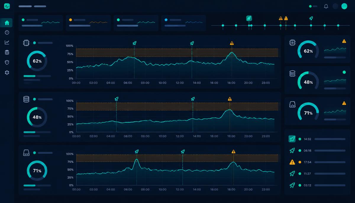 Illustration of health history charts with warning limits and release markers